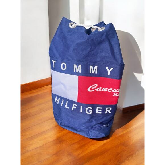 Tommy Hilfiger Handbags - Vintage 90's Tommy Hilfiger Drawstring Barrel Backpack Bag Cancun Mexico